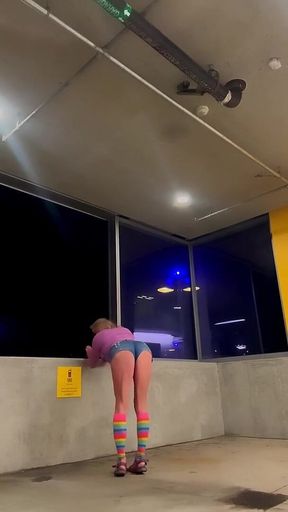 Hot Sissy Short-shorts Downtown Parking Garage
