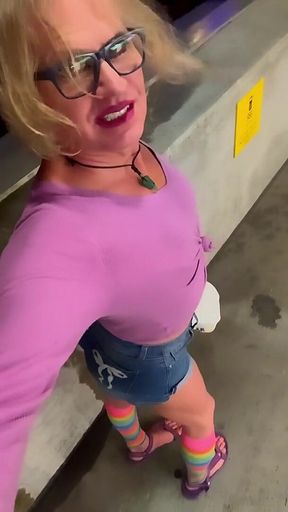 Hot Sissy Short-shorts Downtown Parking Garage