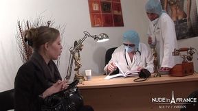 amateur french blonde gets anally washed banged and fist fucked in threesome at the gyneco