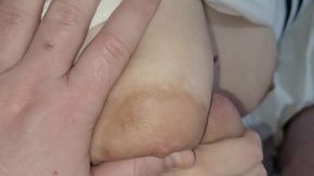 I Play and Spit on My StepSister's Boobs when She was Phone talking, Accidental Cum on Her Tits!