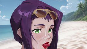 faye valentine sunbathing turns into beach sex. faye valentine hentai cosplay (ai-generated)