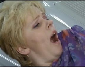 BBW German Slut Rides Dick in the Mechanic Salon