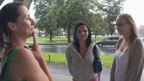 The triple outdoor blowjob with three sex-addicted girlfriends