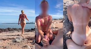 DICK FLASH ON PUBLIC BEACH - Stranger caught me Jerking and Helps Me Cum!!