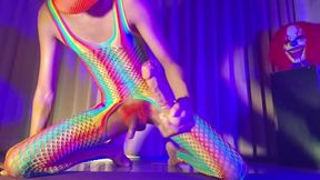 Orange Balaclava Mask Sissy Trans Dyed Pubic Hair Fuck Myself with Dildo
