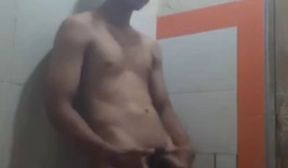 asian boy jerks in toilet