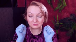 Face and Teeth Fetish Touch: Asmr Video in Blue Medical Mitrile Nurse Gloves. Arya Grander