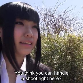 Japanese college student in recruit suit loses it for outdoor sex