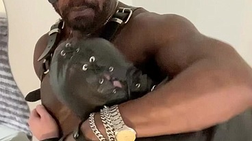 Anon Submissive Leather Worships Black Muscle Dom