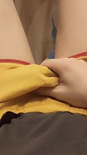 Guy Massages His Dick Through Yellow Shorts