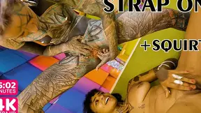 Tattoo Lesbians Hard Fuck with Strap-on - Squirting and Piss