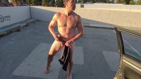 Sweaty Gym Stud Jerks Massive Cum Gush In Risky Public Lot