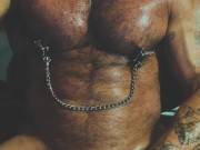 Muscle Pig milks his XXXL cock while flexing and clamping his nipples!