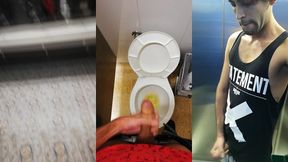 jerking off my big uncut cock in different public bathrooms until i cum