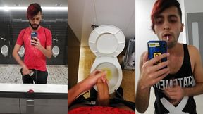 jerking off my big uncut cock in different public bathrooms until i cum
