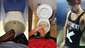 jerking off my big uncut cock in different public bathrooms until i cum