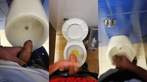 jerking off my big uncut cock in different public bathrooms until i cum