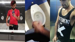 jerking off my big uncut cock in different public bathrooms until i cum