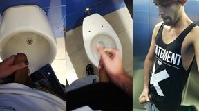 jerking off my big uncut cock in different public bathrooms until i cum