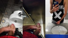 jerking off my big uncut cock in different public bathrooms until i cum