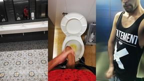 jerking off my big uncut cock in different public bathrooms until i cum