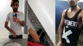 jerking off my big uncut cock in different public bathrooms until i cum