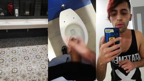 jerking off my big uncut cock in different public bathrooms until i cum