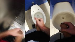 jerking off my big uncut cock in different public bathrooms until i cum