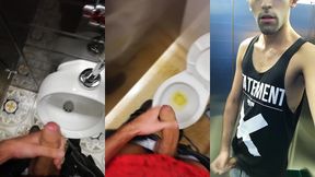 jerking off my big uncut cock in different public bathrooms until i cum