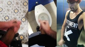 jerking off my big uncut cock in different public bathrooms until i cum