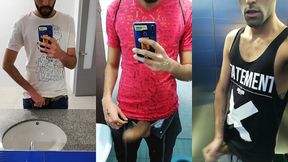 jerking off my big uncut cock in different public bathrooms until i cum