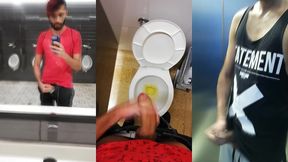 jerking off my big uncut cock in different public bathrooms until i cum