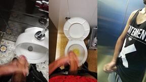 jerking off my big uncut cock in different public bathrooms until i cum