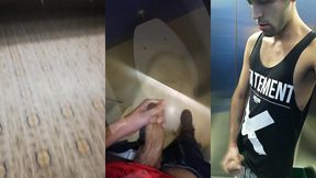 jerking off my big uncut cock in different public bathrooms until i cum