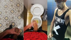 jerking off my big uncut cock in different public bathrooms until i cum
