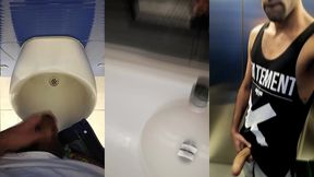 jerking off my big uncut cock in different public bathrooms until i cum