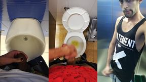 jerking off my big uncut cock in different public bathrooms until i cum