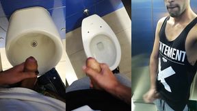 jerking off my big uncut cock in different public bathrooms until i cum