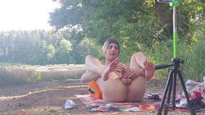 Horny Masturbate and Cum by the Wood