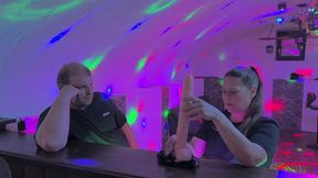 pegging doggy with a huge dildo at the party