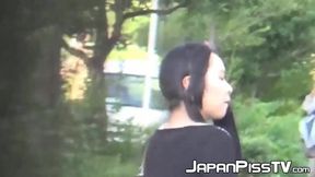 Naughty Japanese babes pee in public places