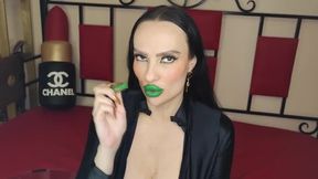 Green minty lipstick glossy pouty bimbo kisses