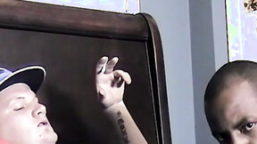 ”Ebony guy sucks a big white shaft till it cums”