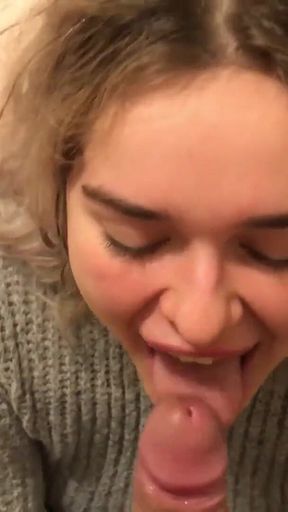 Blonde Slut Drinks Coffee with Cum