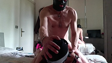 Bound on high heels and black catsuit, nylon hooded, fucked on all my holes