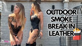 Outdoor smoke break in Leather