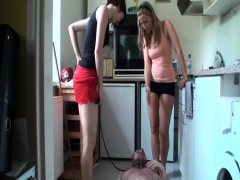 Girls trample slaves with shoes