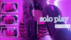 close-up pussy play in thigh high boots