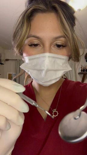 5 min straight on POV Hygienist Luna, watch me clean your teeth, but I notice you have a boner so I jerk you off and encourage you to cum on my tongue