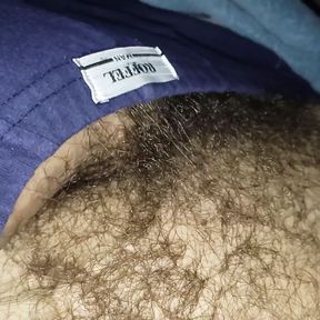 Showing hairy body and big cock